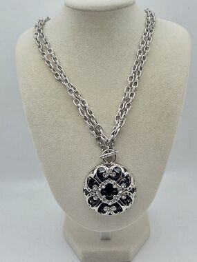 Vintage Style Silver Tone Filigree Medallion Statement Necklace - 18"